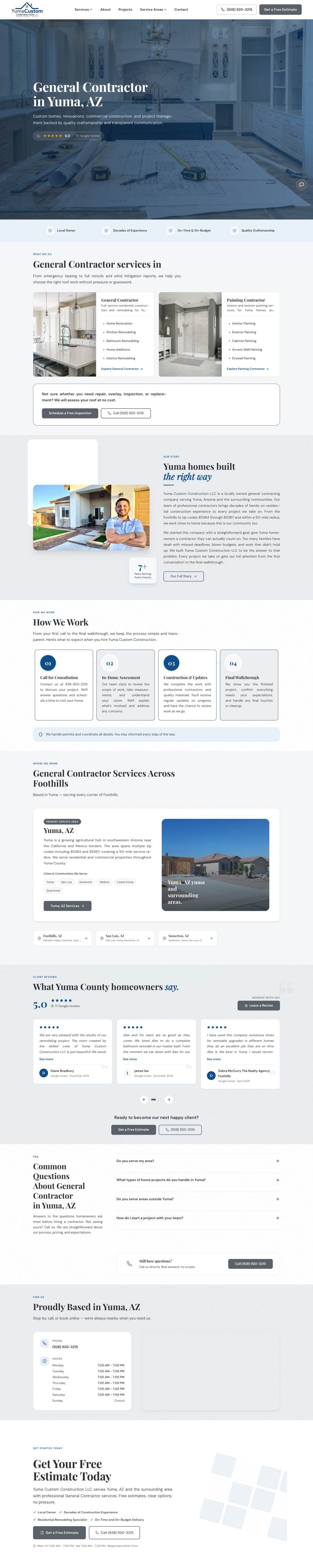 Yuma Custom Construction website, full page